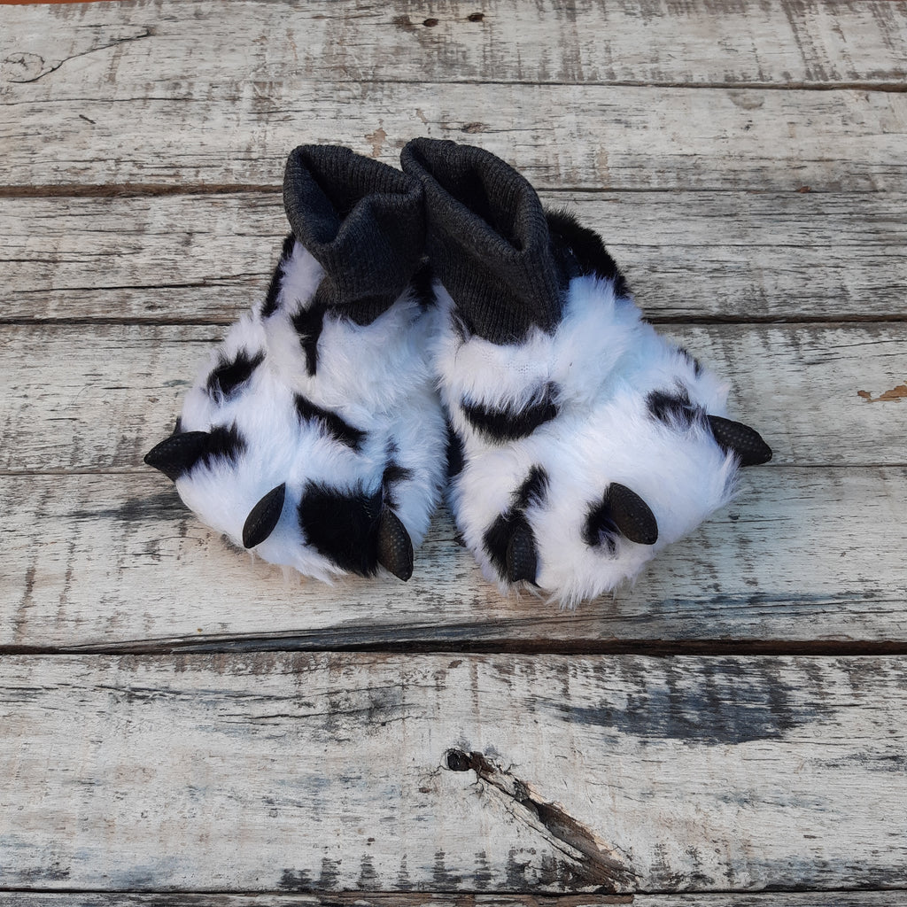 Pantuflas de Piel Garras con puño Print Salvaje Blanco &Negro