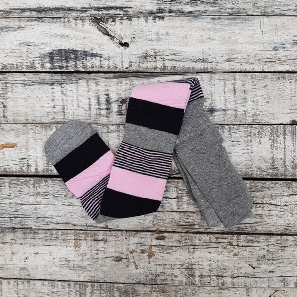 Medias panty algodón con lycra - Rayas rosa,gris y negra