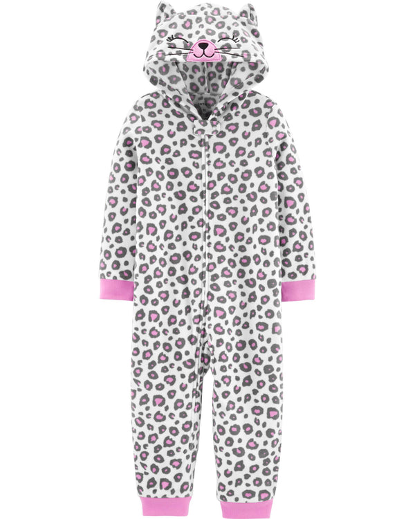 Pijama CARTERS 1-Piece Leopard Cat Hooded Fleece Footless PJs Micropolar